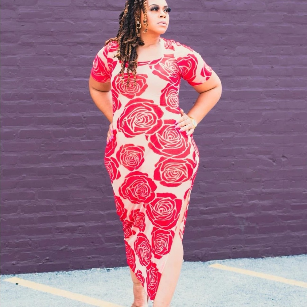 Floral Red and Cream Women's Dress